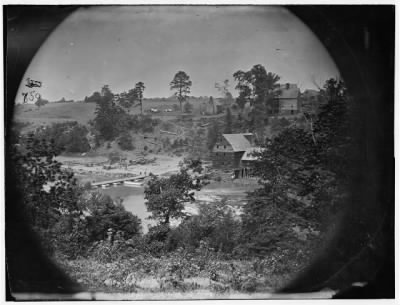 Thumbnail for 1675 - Jericho Mills, Virginia. Looking up North Anna river from south bank, canvas pontoon bridge and pontoon train on opposite bank, May 24, 1864