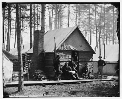 Thumbnail for 1707 - Brandy Station, Va. Officers in front of winter quarters at Army of the Potomac headquarters