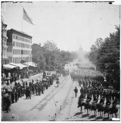 Thumbnail for 1932 - Washington, D.C. Infantry units with fixed bayonets passing on Pennsylvania Avenue near the Treasury