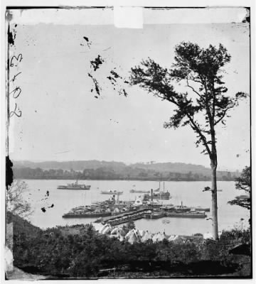 Thumbnail for 1989 - Belle Plain Landing, Virginia. View of camp and transports. (Lower landing). [Photo taken near Bull Bluff?]