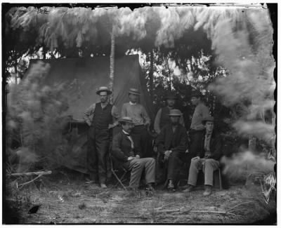 Thumbnail for 2087 - Petersburg, Va., vicinity. Maj. Thomas T. Eckert (seated, left) and others of U.S. Military Telegraph Corps