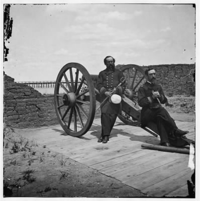 2150 - Sullivan's Island, S.C. Lt. Comdr. Edward Barrett and Lt. Cornelius N. Schoonmaker of the U.S. monitor Catskill at Battery Bee, Sullivan's Island, Charleston harbor
