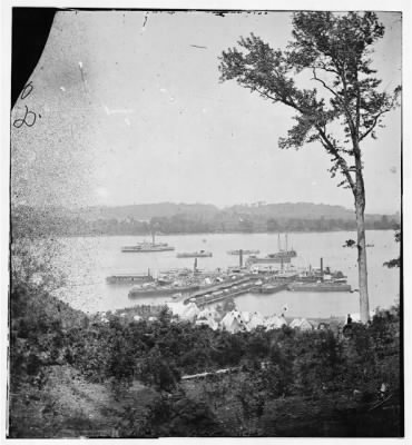 Thumbnail for 225 - Belle Plain Landing, Virginia. View of camp and transports. (Lower landing). [Photo taken near Bull Bluff?]