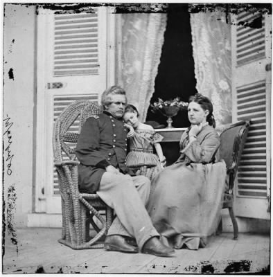 2336 - Richmond, Virginia. Gen. Edward O.C. Ord, wife and child at the residence of Jefferson Davis. In the doorway is the table on which the surrender of Gen. Robert E. Lee was signed