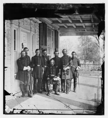 2569 - Beaufort, S.C. Gen. Isaac I. Stevens (seated) and staff on porch of a house