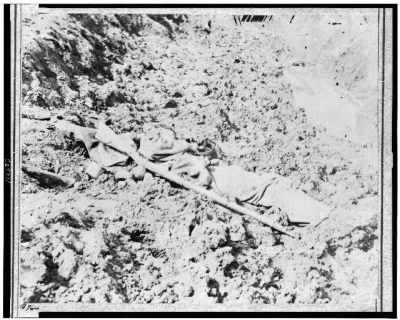 Thumbnail for 3325 - Dead Confederate soldier in trench at Fort Mahone, Petersburg, Va., April 3, 1865