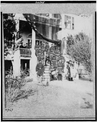 Thumbnail for 3510 - Headquarters of Gen. T.W. Sherman, Beaufort, S.C., and soldiers with musical instruments standing on and in front of porch