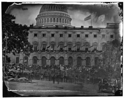 Thumbnail for 4178 - Washington, D.C. Spectators at side of the Capitol, which is hung with crepe and has flag at half-mast