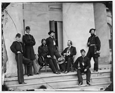 Thumbnail for 4398 - Arlington, Va. Brig. Gen. Gustavus A. DeRussey (third from left) and staff on portico of Arlington House