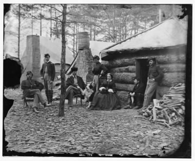 Thumbnail for 4679 - Brandy Station, Va. Officers and a lady at headquarters of 1st Brigade, Horse Artillery