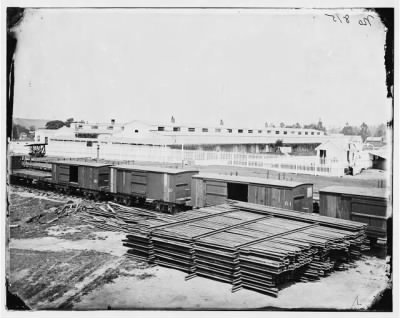 Thumbnail for 4758 - Alexandria, Virginia. Soldiers' Rest. (Railroad boxcars shown in foreground)