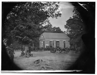 Thumbnail for 516 - Massaponax Church, Va. View of the church, temporary headquarters of Gen. Ulysses S. Grant, surrounded by soldiers