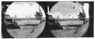 Thumbnail for 527 - Varina Landing, James River, Virginia. View of pontoon bridge and supply boat