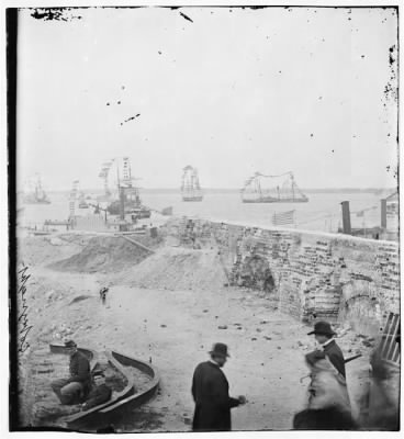 Thumbnail for 5306 - Charleston, S.C. Federal squadron dressed with flags for the anniversary of Maj. Robert Anderson's surrender (1861) seen from a parapet of Fort Sumter