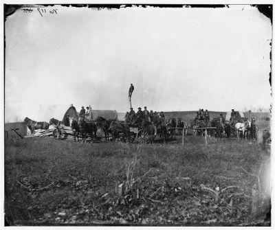 5371 - Brandy Station, Va. Wagons and men of the U.S. Military Telegraph Construction Corps