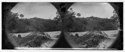 Thumbnail for 5386 - North Anna River, Virginia. View of log bridge at Quarles' mill. Where a portion of the 5th Corps under Gen. Warren had to cross and carry the enemy's line of works on the crest of the hill