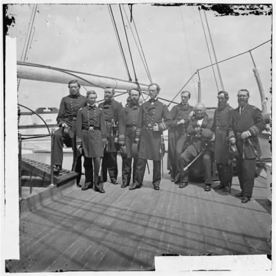 Thumbnail for 5546 - Charleston Harbor, S.C. Rear Admiral John A. Dahlgren (fifth from left) and staff aboard U.S.S. Pawnee