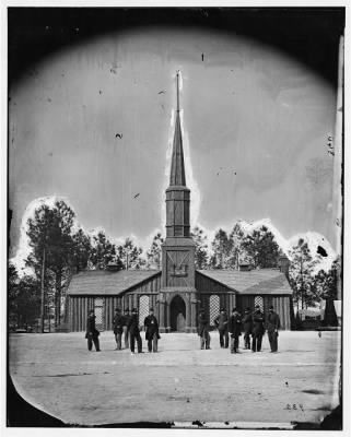 Thumbnail for 5638 - Poplar Grove, Virginia. Log church built by the 50th New York Engineers, with the engineer insignia above the door