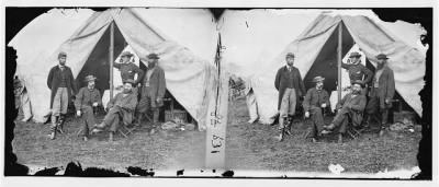 Thumbnail for 6605 - Antietam, Md. Seated: R. William Moore and Allan Pinkerton. Standing: George H. Bangs, John C. Babcock, and Augustus K. Littlefield