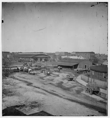 Thumbnail for 6667 - Atlanta, Ga. Railroad depot and yard; Trout House and Masonic Hall in background