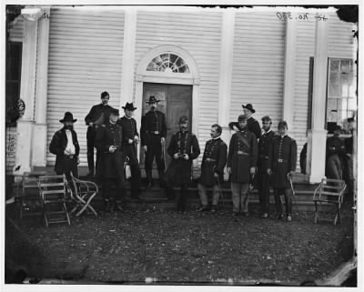 Thumbnail for 742 - Culpeper, Va. Gen. George G. Meade and staff on steps of Wallack's house