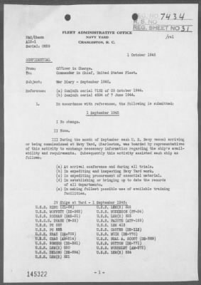 Thumbnail for FLEET ADMIN OFFICE, NYD, CHARLESTON > War Diary, 9/1-30/45