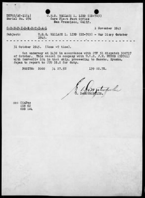 USS WALLACE L LIND > War Diary, 10/1-31/45