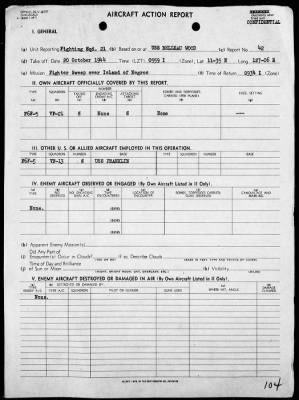 Thumbnail for VF-21 > ACA Reports Nos 22-46 - Air operations against the Palau Islands & Formosa, 9/18/44 - 1/22/44 and attacks on Jap Fleet on 10/25/44