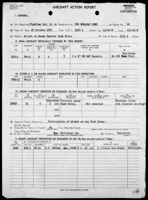 Thumbnail for VF-21 > ACA Reports Nos 22-46 - Air operations against the Palau Islands & Formosa, 9/18/44 - 1/22/44 and attacks on Jap Fleet on 10/25/44