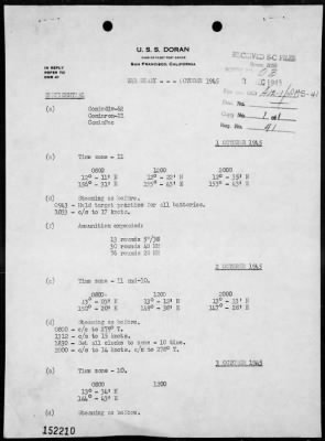 USS DORAN > War Diary, 10/1/45 TO 11/30/45