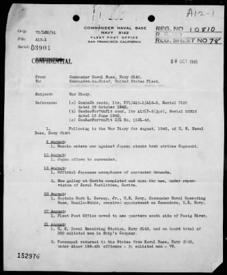 Thumbnail for NAV BASE, MANILA > War Diary, 8/1/45 TO 9/30/45