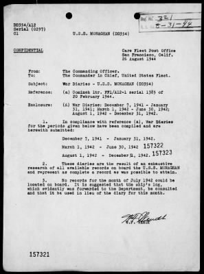 USS MONAGHAN > War Diary, 12/7/41--1/31/42