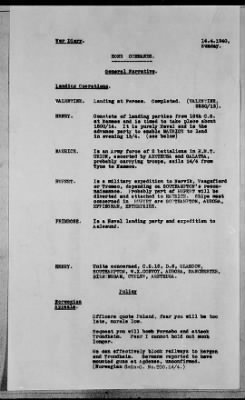 Thumbnail for ADMIRALTY WAR DIARIES > Admiralty War Diaries, 4/8/40 to 4/30/40; 7/1/40 to 7/31/40