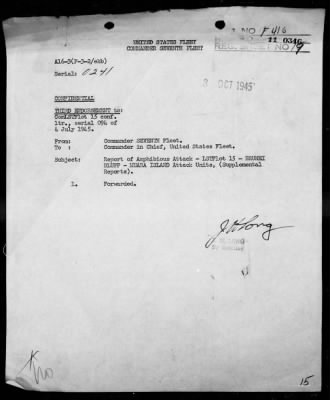 COM LST FLOT 15 > Forwarding action reports on operations in support of the assault landings in the Brunei Bay Area, Borneo, 6/7-12/45