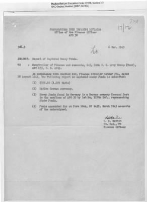 Thumbnail for Records of the Currency Section Received From Supreme Headquarters, Allied Expeditionary Forces (SHAEF) > 17/12 Funds Captured Or Confiscated Enemy Funds: Correspondence and Reports [N.D.; August 1944; November 1944-March 1945]