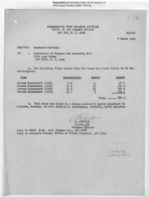 Thumbnail for Records of the Currency Section Received From Supreme Headquarters, Allied Expeditionary Forces (SHAEF) > 17/12 Funds Captured Or Confiscated Enemy Funds: Correspondence and Reports [N.D.; August 1944; November 1944-March 1945]