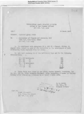 Thumbnail for Records of the Currency Section Received From Supreme Headquarters, Allied Expeditionary Forces (SHAEF) > 17/12 Funds Captured Or Confiscated Enemy Funds: Correspondence and Reports [N.D.; August 1944; November 1944-March 1945]