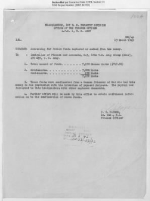 Thumbnail for Records of the Currency Section Received From Supreme Headquarters, Allied Expeditionary Forces (SHAEF) > 17/12 Funds Captured Or Confiscated Enemy Funds: Correspondence and Reports [N.D.; August 1944; November 1944-March 1945]