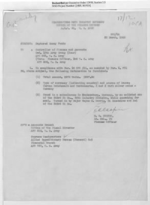 Thumbnail for Records of the Currency Section Received From Supreme Headquarters, Allied Expeditionary Forces (SHAEF) > 17/12 Funds Captured Or Confiscated Enemy Funds: Correspondence and Reports [N.D.; August 1944; November 1944-March 1945]