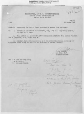 Thumbnail for Records of the Currency Section Received From Supreme Headquarters, Allied Expeditionary Forces (SHAEF) > 17/12 Funds Captured Or Confiscated Enemy Funds: Correspondence and Reports [N.D.; August 1944; November 1944-March 1945]