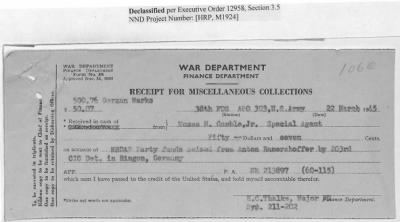 Thumbnail for Records of the Currency Section Received From Supreme Headquarters, Allied Expeditionary Forces (SHAEF) > 17/12 Funds Captured Or Confiscated Enemy Funds: Correspondence and Reports [N.D.; August 1944; November 1944-March 1945]