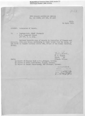 Thumbnail for Records of the Currency Section Received From Supreme Headquarters, Allied Expeditionary Forces (SHAEF) > 17/12 Funds Captured Or Confiscated Enemy Funds: Correspondence and Reports [N.D.; August 1944; November 1944-March 1945]