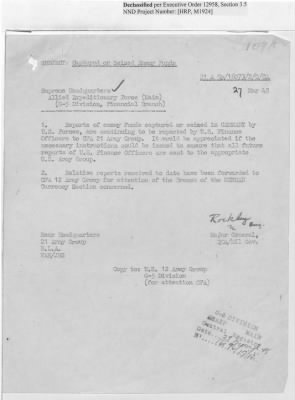 Thumbnail for Records of the Currency Section Received From Supreme Headquarters, Allied Expeditionary Forces (SHAEF) > 17/12 Funds Captured Or Confiscated Enemy Funds: Correspondence and Reports [N.D.; August 1944; November 1944-March 1945]