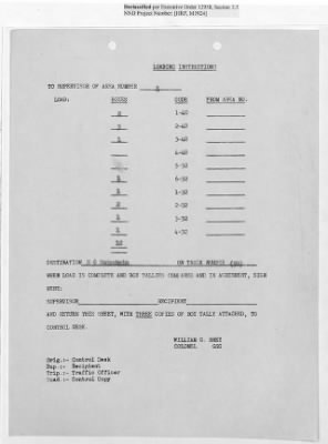 Thumbnail for Records Relating to Operations "Birddog" and "Doorknob" > Loading Instructions, Control Copy:Second Allocation (U.S. Zone)