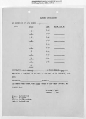 Thumbnail for Records Relating to Operations "Birddog" and "Doorknob" > Loading Instructions, Control Copy:Second Allocation (U.S. Zone)