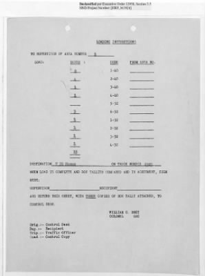 Thumbnail for Records Relating to Operations "Birddog" and "Doorknob" > Loading Instructions, Control Copy:Second Allocation (U.S. Zone)