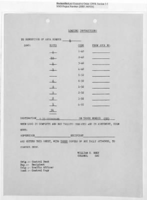 Thumbnail for Records Relating to Operations "Birddog" and "Doorknob" > Loading Instructions, Control Copy:Second Allocation (U.S. Zone)