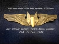 321st BG, 445th BS, B-25 SGT Donald Carson, KIA on 21 Feb.'44 Shot-Down over Target