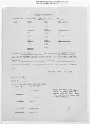 Thumbnail for Records Relating to Operations "Birddog" and "Doorknob" > Loading Instructions, Traffic Officer Copy : First Allocation (Third Night)