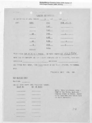 Thumbnail for Records Relating to Operations "Birddog" and "Doorknob" > Loading Instructions, Traffic Officer Copy : First Allocation (Fourth Night)